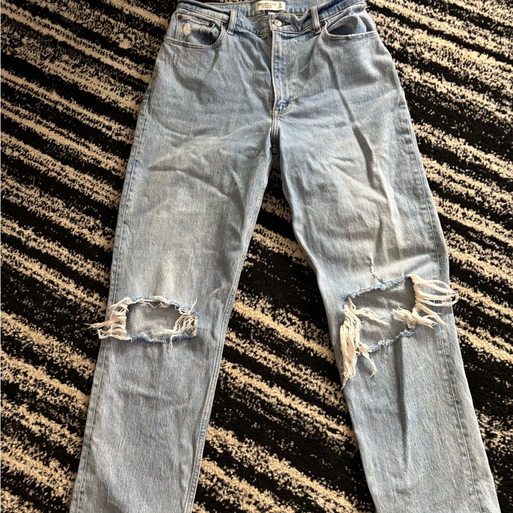 Abercrombie & Fitch Light Blue Distressed Boyfriend Jeans